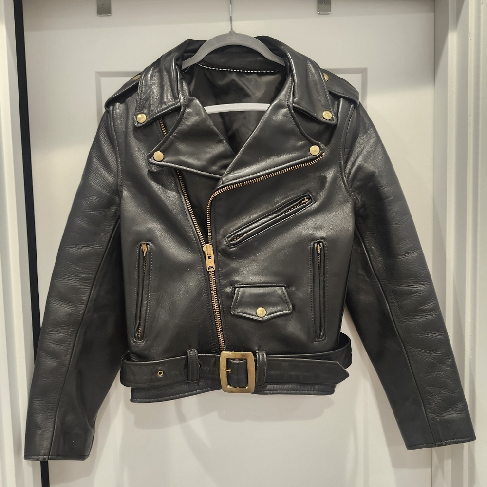 RARE VINTAGE LEATHER JACKET TALON ZIPPERS VANSON ? SIZE 10 XXS XS THICK & HEAVY